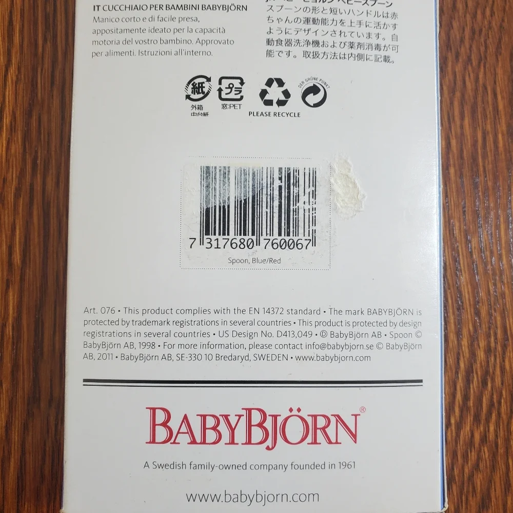 BabyBjorn Baby Spoon Blue Feeding Eating Infant 4 Months Dishwasher Safe New